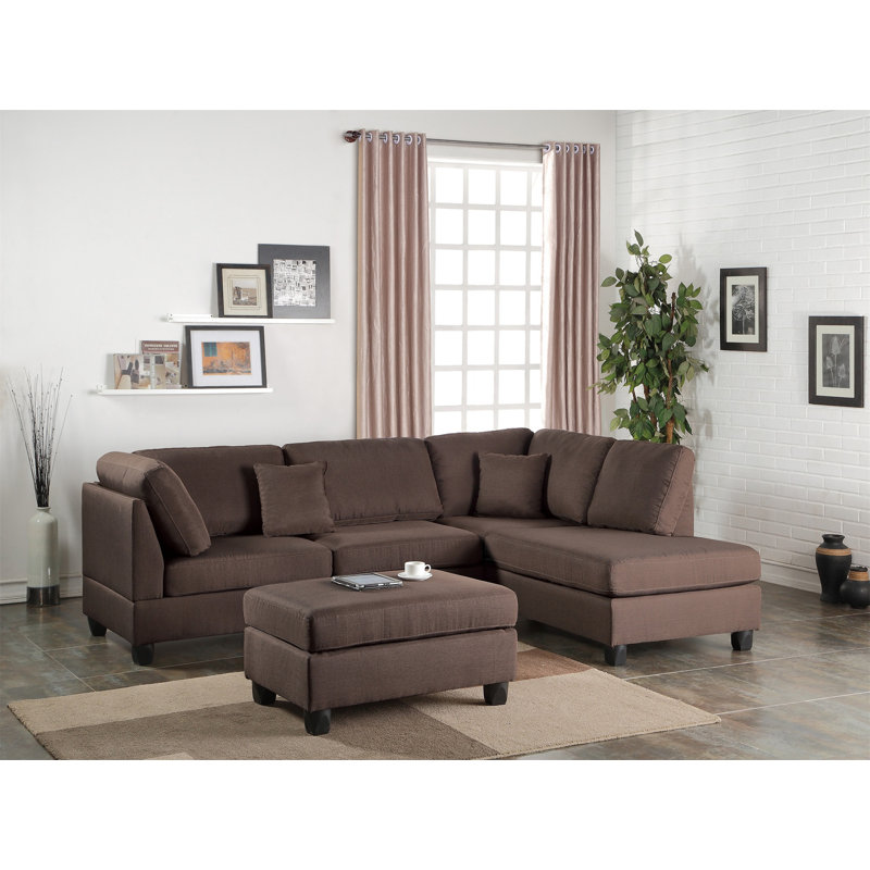 Canapé modulaire réversible et repose-pieds 3 pièces couleur chocolat, Chocolat