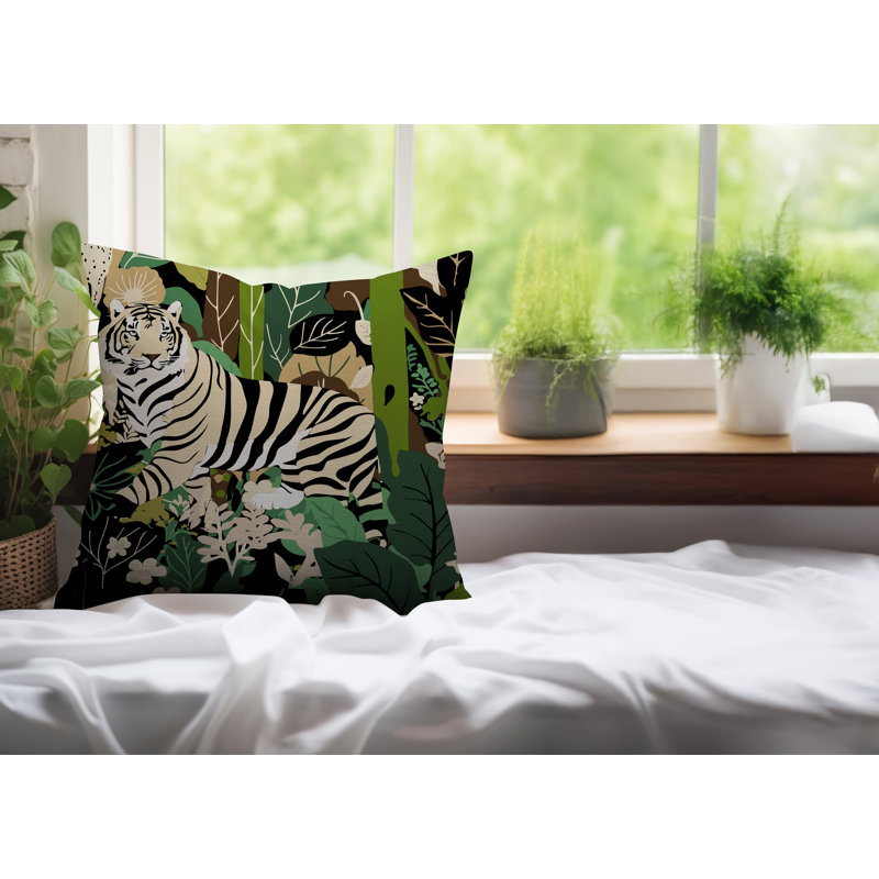 Oreiller carré réversible intérieur / extérieur Kyo Tiger, Carré 17 po, Noir
