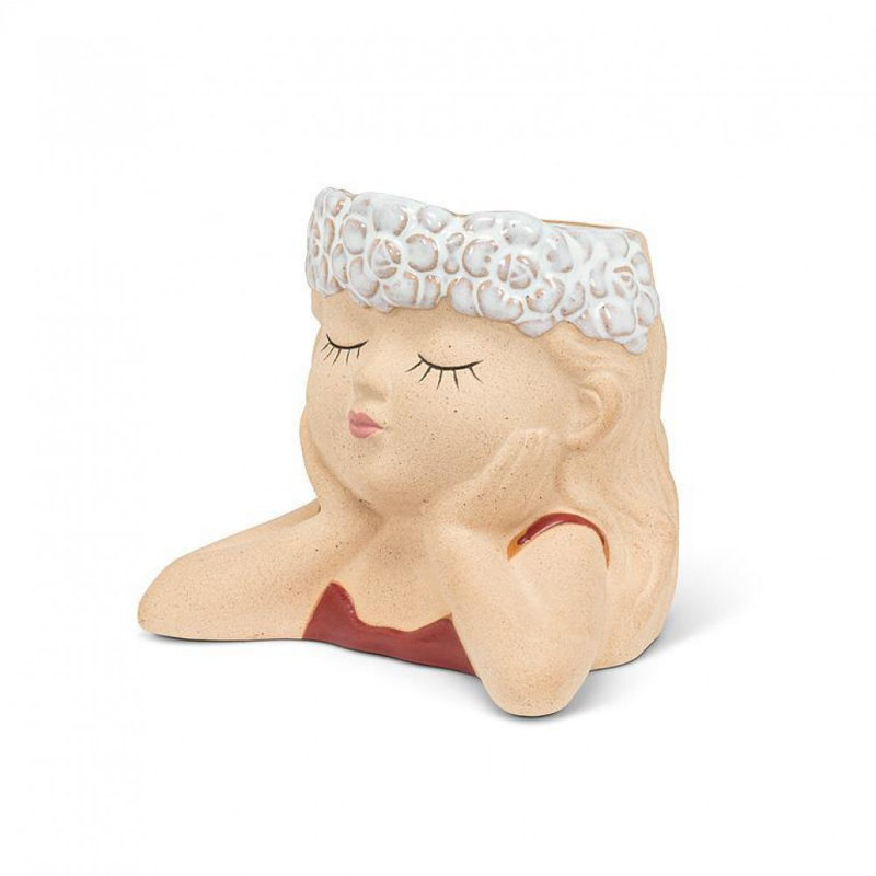 Small Head In Hands Planter, Pink/Red/White, 4.50" H x 5" W x 4.50" D