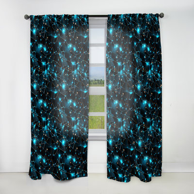 Blue Quantum Matrix Vision Geometric II - Abstract Geometric Room Darkening Curtain - 1 Panels
