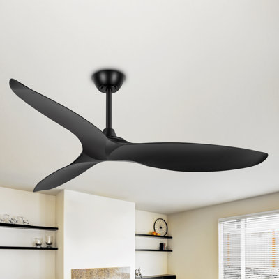 56" Ceiling Fan With Remote Control, 2 Downrods For Indoor Ceiling Fan With Remote, Reversible Noiseless Motor, 3 ABS Blades