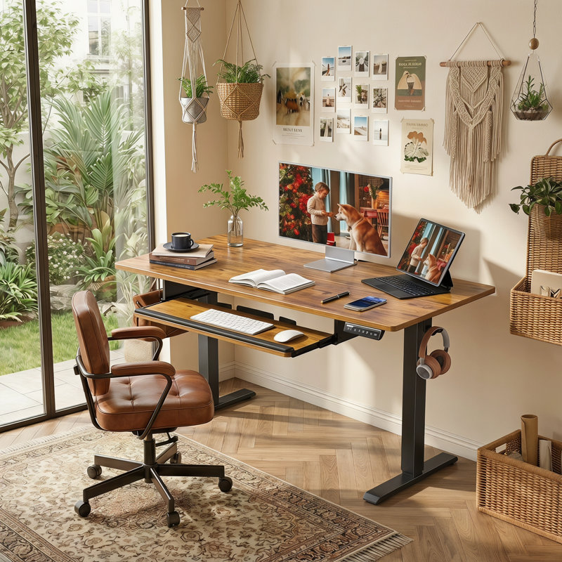 Electric Adjustable Standing Desk with Keyboard Tray,Height Adjustable Ergonomic Desk for Home or Office.