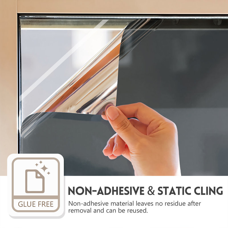 One Way Privacy with Heat Control Non-Wall Damaging Window Decal, Black/Silver, 35.4'' H x 78'' W