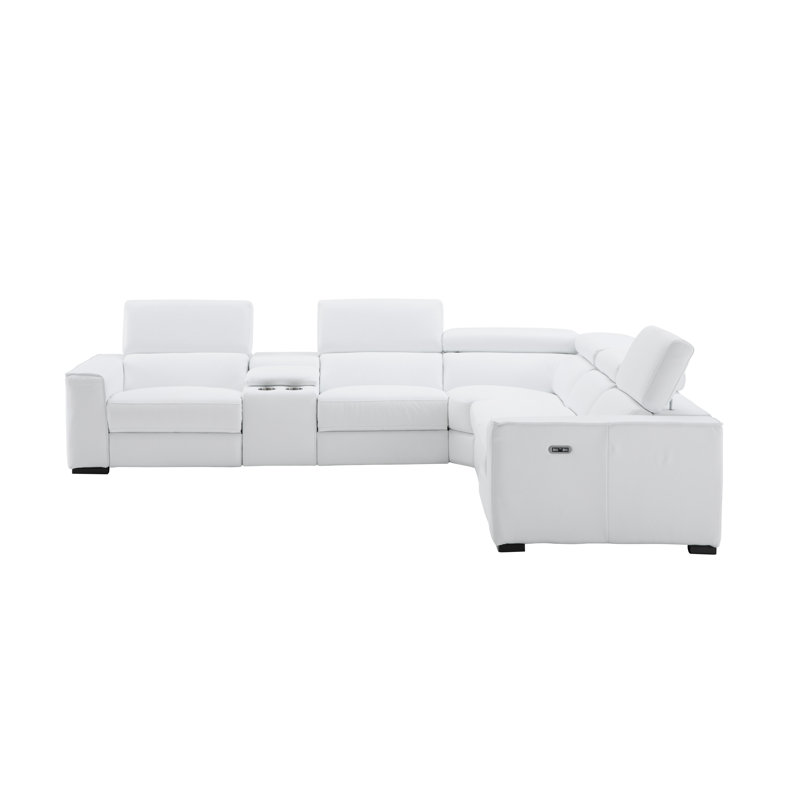 Graddy Upholstered Power Reclining Sectional Reversible, Snow White Genuine Leather