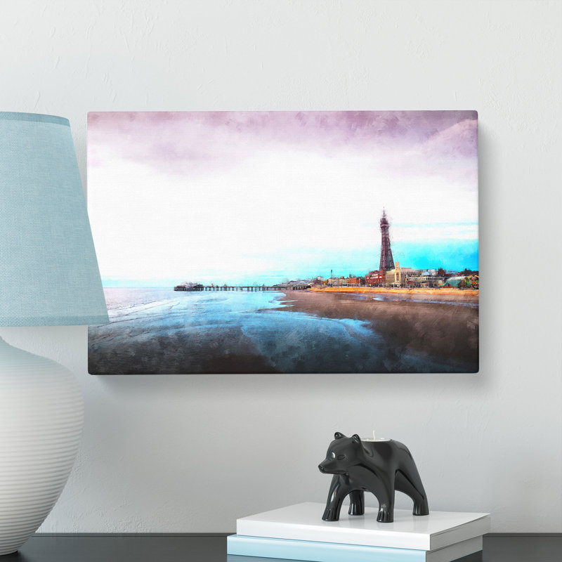Blackpool Tower & Beach Painting - Wrapped Canvas, 40cm H x 60cm W x 4cm D