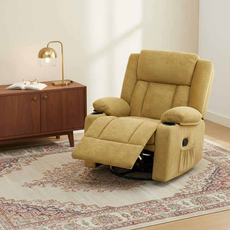 360° Swivel Rocker Recliner For Adults, Rocking Chair With Cup Holder, Manual Recliner Chair,Glider Recliner,For Living Room,Nursery ,Bedroom