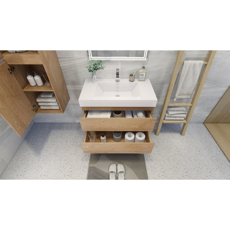 Base de meuble-lavabo simple 36 po fixée au mur seulement, Chêne anglais