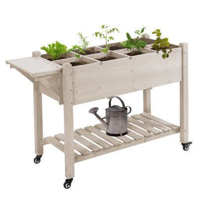 Raised Garden Bed Planter Box W/ 8 Grow Grids, Storage Shelf & Lockable Wheels