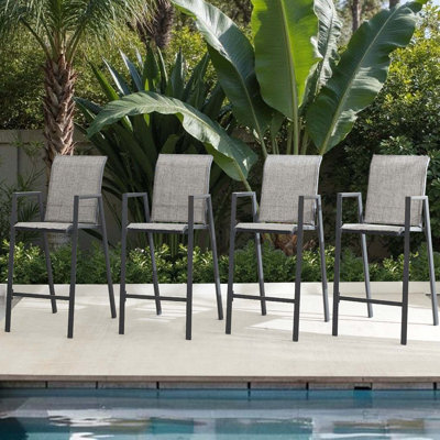 Outdoor Bar Stool, Metal Bar Stools with High Backs and Armrests, All-Weather Patio Bar Height Chairs for Balconies, Patios, or Outdoor Bars by George Oliver