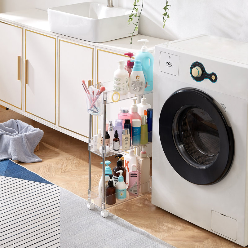 Chariot de rangement à roulettes à plusieurs niveaux avec roulettes - Organisateur utilitaire en plastique à 4 niveaux pour salle de bain, cuisine, chambre à coucher, bureau, garde-manger ou buanderie, blanc