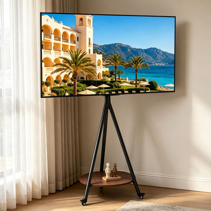 Unfinished TV Stand for TVs up to 75" with Fireplace Included, Black/Brown Wood
