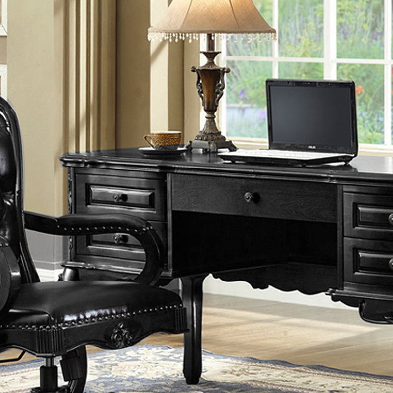 French Retro Style Black Five-drawer Writing Desk, 30.7" H x 62.99" W x 25.59" D