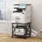 Large Printer Stand, 23.6 X 23.6 X 22.6 Inches Square Printer Table With Storage Shelf, 2 Tier Rolling Printer Cart With Industrial Wheels For Home Office - Rustic Brown