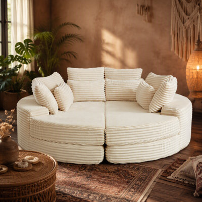 Canapé rond surdimensionné de 78,5 pouces en velours côtelé, convertible en deux fauteuils inclinables, canapé-lit 2 en 1, conception de coussins de nuque avec cinq coussins décoratifs