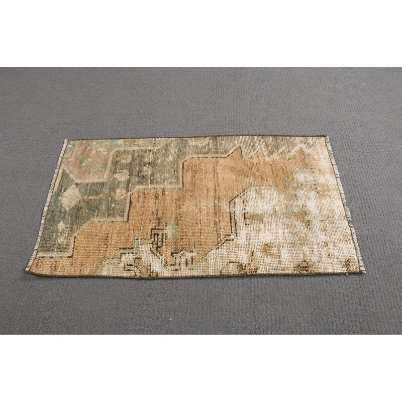 Tapis turc Oushak fait à la main à motif anatolien beige rétro