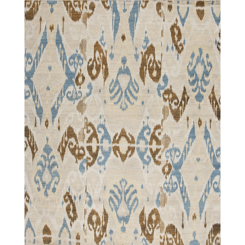 Jazz Hand Knotted Wool Area Rug in Cream, Rectangle 8' x 10'