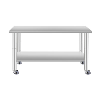 48''*24'' Commercial Kitchen Table With Wheels And Under Shelf, 35.5 Inches High, Stainless Steel For Reliable Food Service