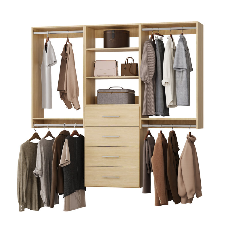 Système d'organisation, 71.25" H x 96" W x 14" D, Brown Wood