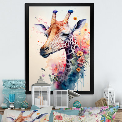 «Cute Giraffe Floral Art II», peinture sur toile
