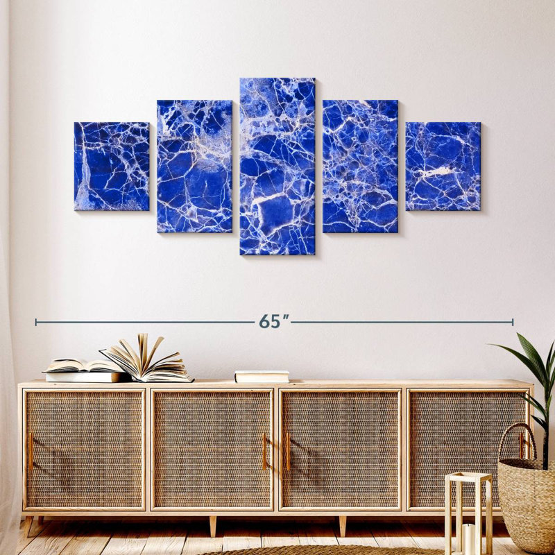 Toile en marbre bleu palmé, H 24 po x l 55 po