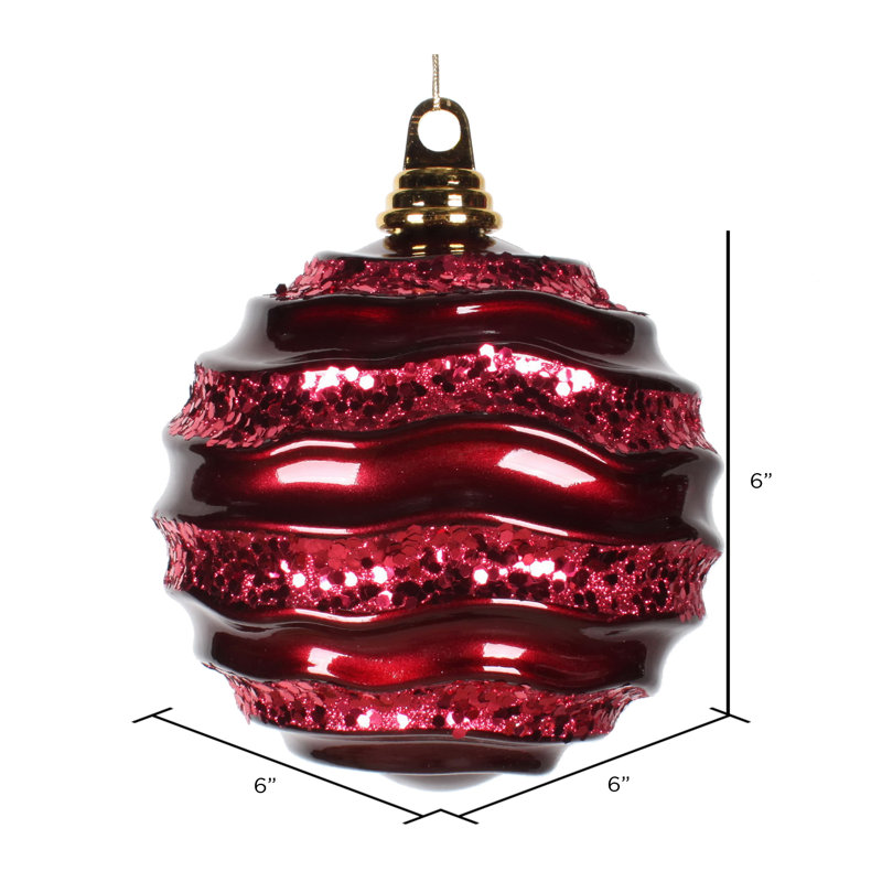 Ornement de Noël boule rayée et scintillante, H 6 po x l 6 po x P 6 po, Bourgogne