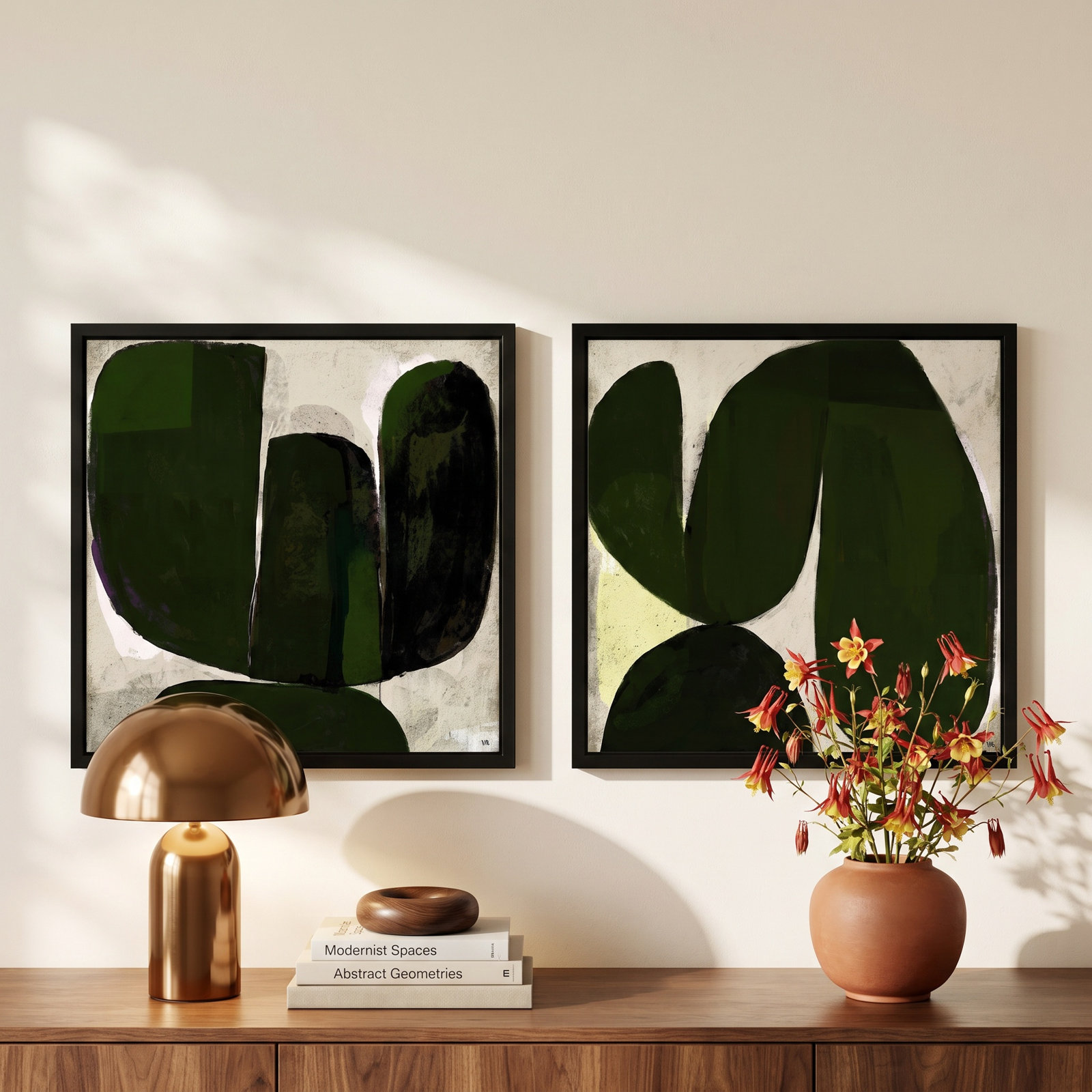 Succulent Set Of 2 by StudioM, 36" H x 36" W x 1.25" D, Black