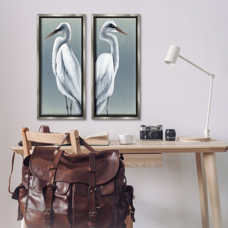 "Nautical Egret Portraits" par Grace Popp, 2 pièces sur toile, Cadre flottant gris lustré, H 31 po x l 14 po