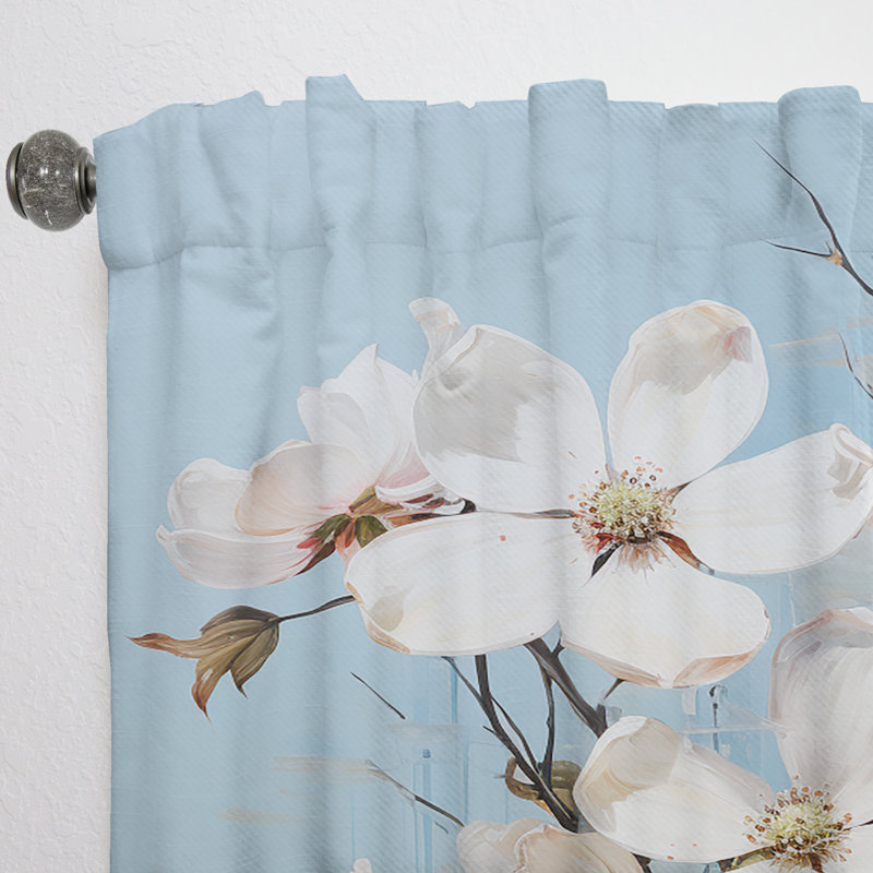 Gurges White Dogwood Impression II - Dogwood Curtain - Velvet Room Darkening - 1 Panel, 52" W x 95" L