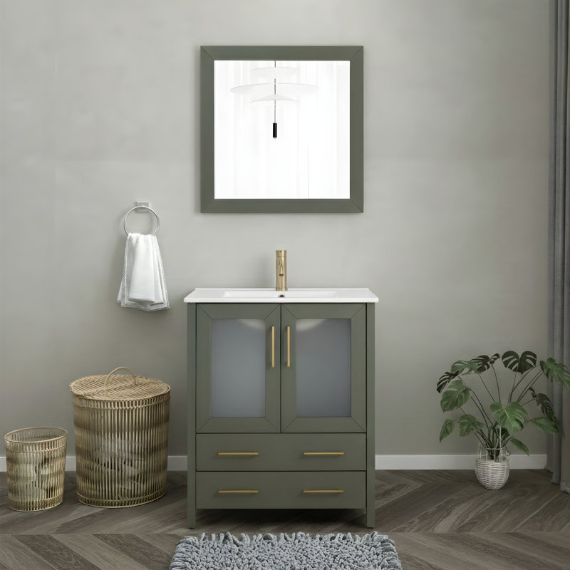  Ensemble de meuble-lavabo simple 30 "avec miroir, Vintage Green
