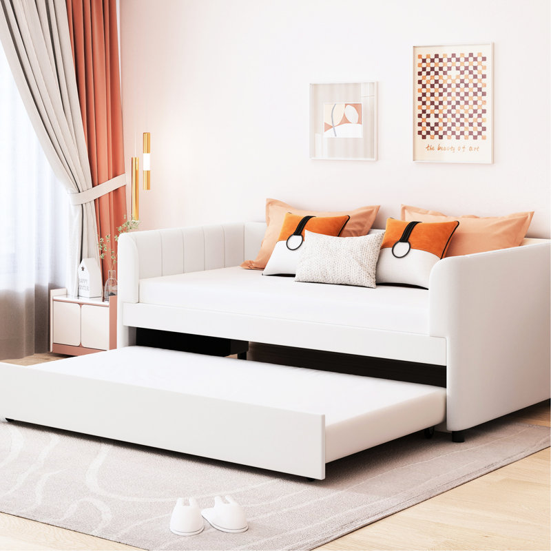 Lit de jour simple beige avec rangement gigogne pliable ergonomique et empilable
