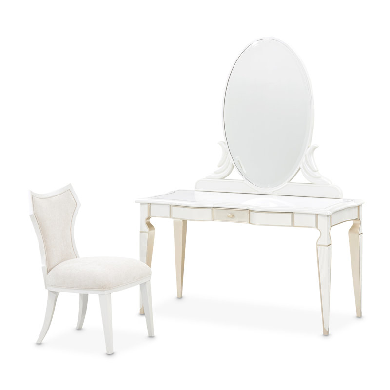 La Marisia Vanity, Mirror & Chair Set - Creamy Pearl