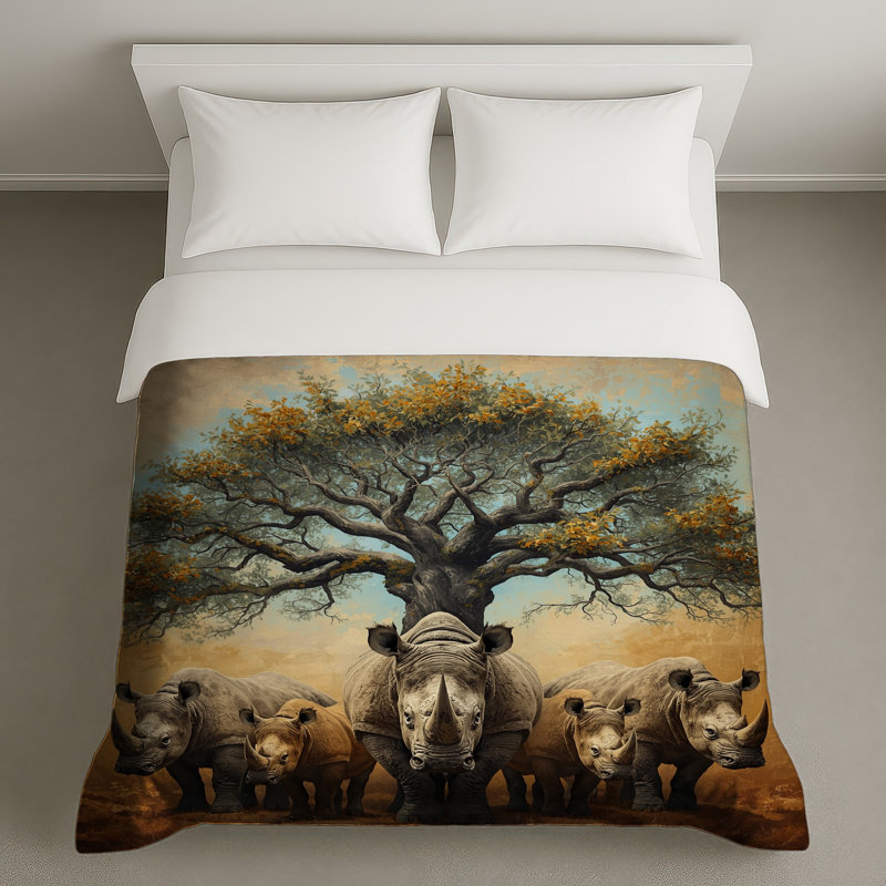 Housses de couette Rhinocerose Under Tree, Queen