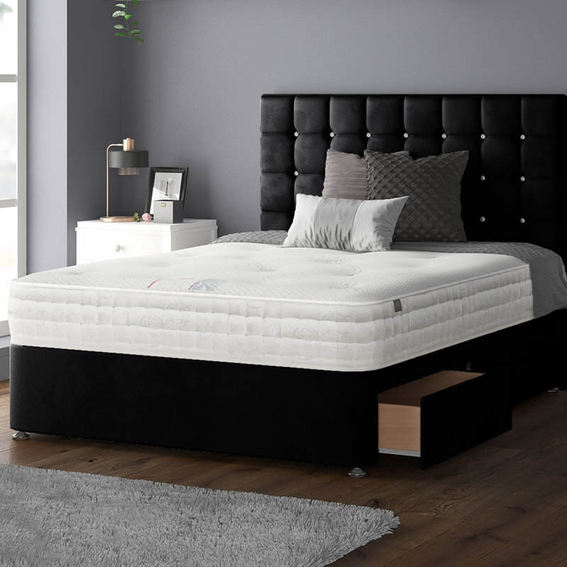 Galarza Divan Bed Base, Super King (6'), Black, 2 Foot-end Drawers