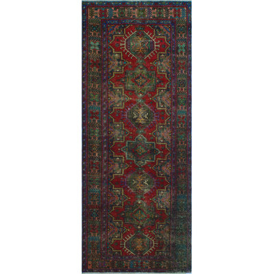 Noori Rug One-of-a-kind Maxie Hand-knotted 2010s Burgundy/green/gray 4'9" X 11'10" Runner Wool Area Rug In Pink;purple