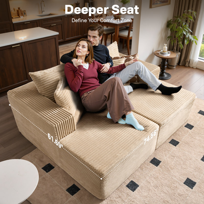 Canapé-lit rembourré avec oreiller de 74,56 po Nathasa Boneless, Fausse fourrure beige