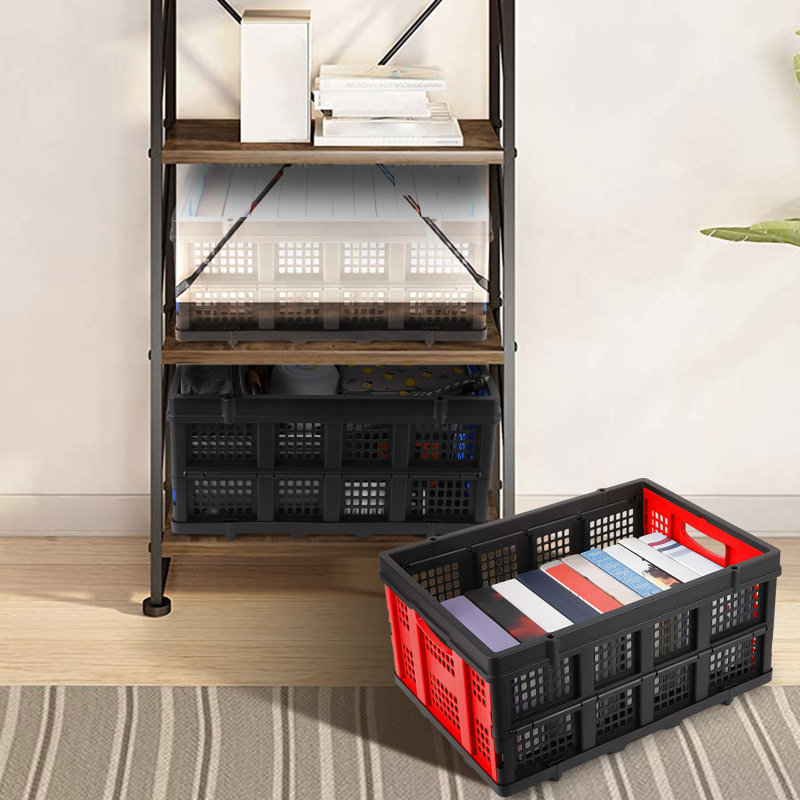 Collapsible Milk Crate, 14.5 Gallon Stackable Heavy Duty Plastic Storage Crate with Handle, Red