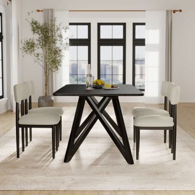 Ensemble de salle à manger 5 pièces, table de salle à manger avec trépied et 6 chaises bouclées, noir