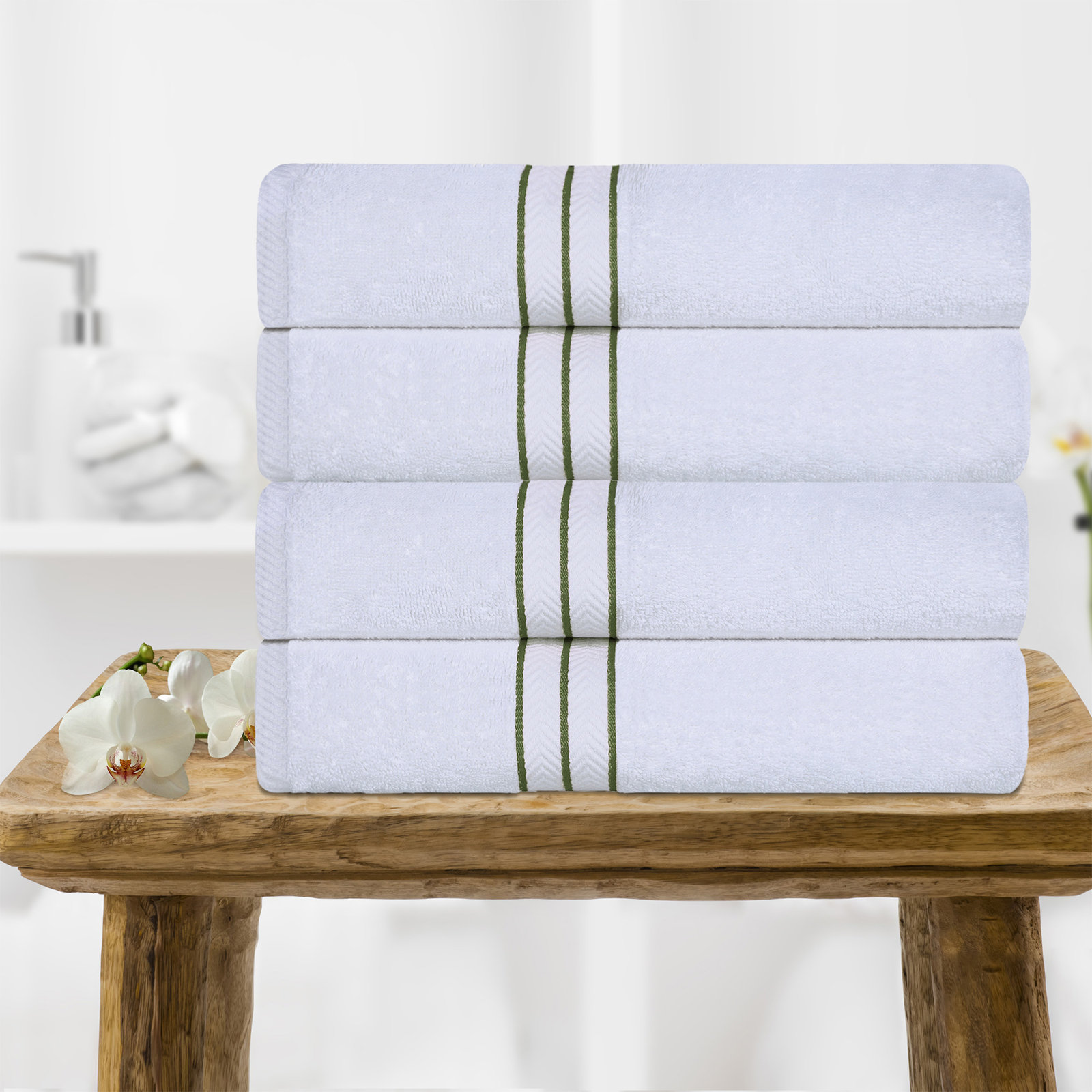 Josann Turkish Cotton Ultra-Plush Solid 4 Piece Bath Towel Set, Forest Green