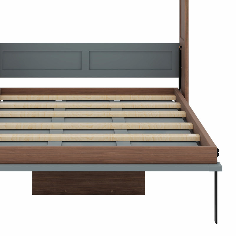 Lit escamotable avec bureau escamotable Murphy, Noyer / gris
