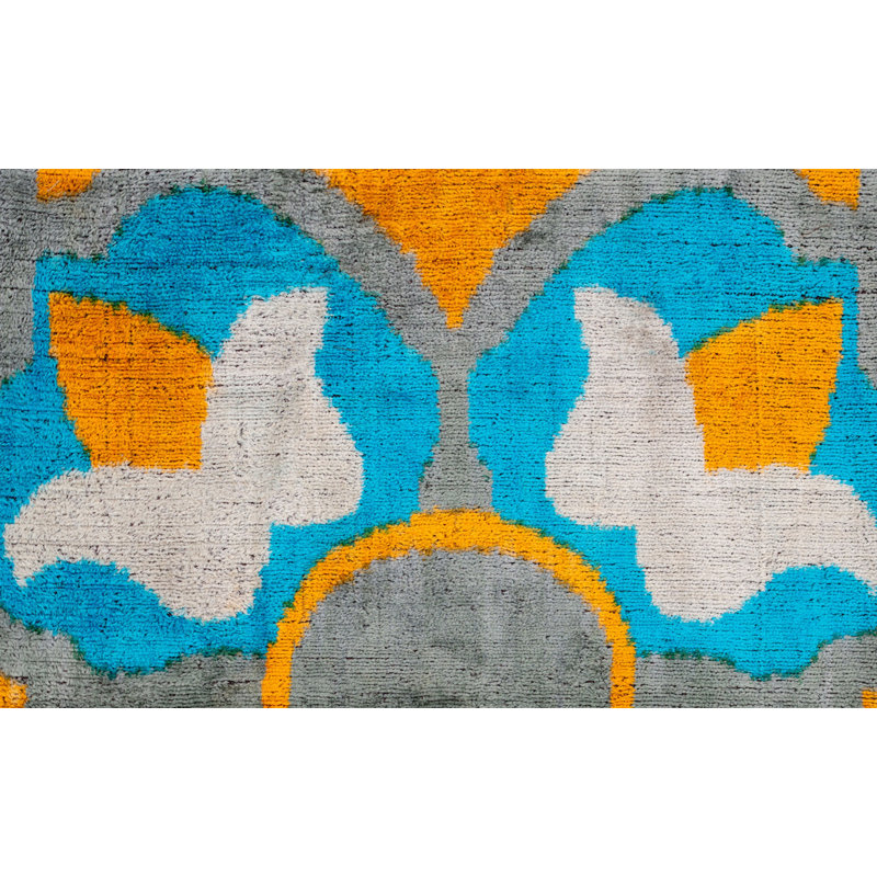 Handmade Square Blue Yellow Gray Velvet Accent Pillow 20"x20"