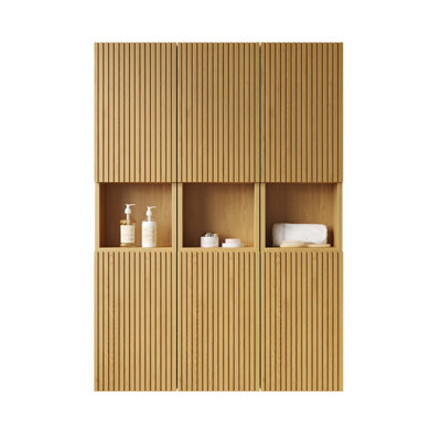 MITCH 41" Bathroom Wall Mounted Cabinet, Composed Of 6 Cabinets With Doors, Can Be Used In Combination Or Individually, Suitable For Bathroom, Living Room, And Laundry, Corolla Oak Woodgrain Color