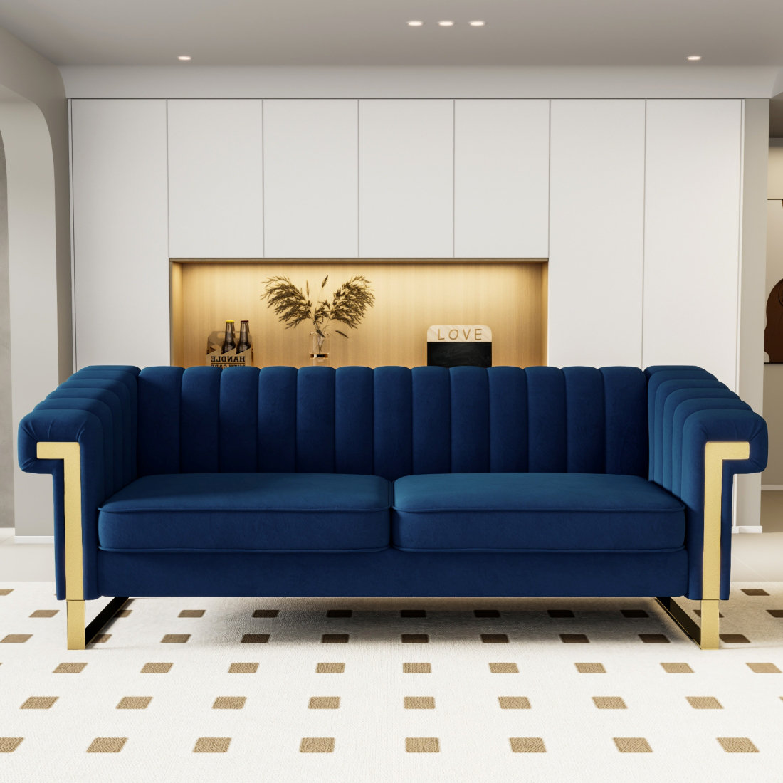 Mercer41 83.86'' Mid-Century Modern Velvet Couch for Living Room ...