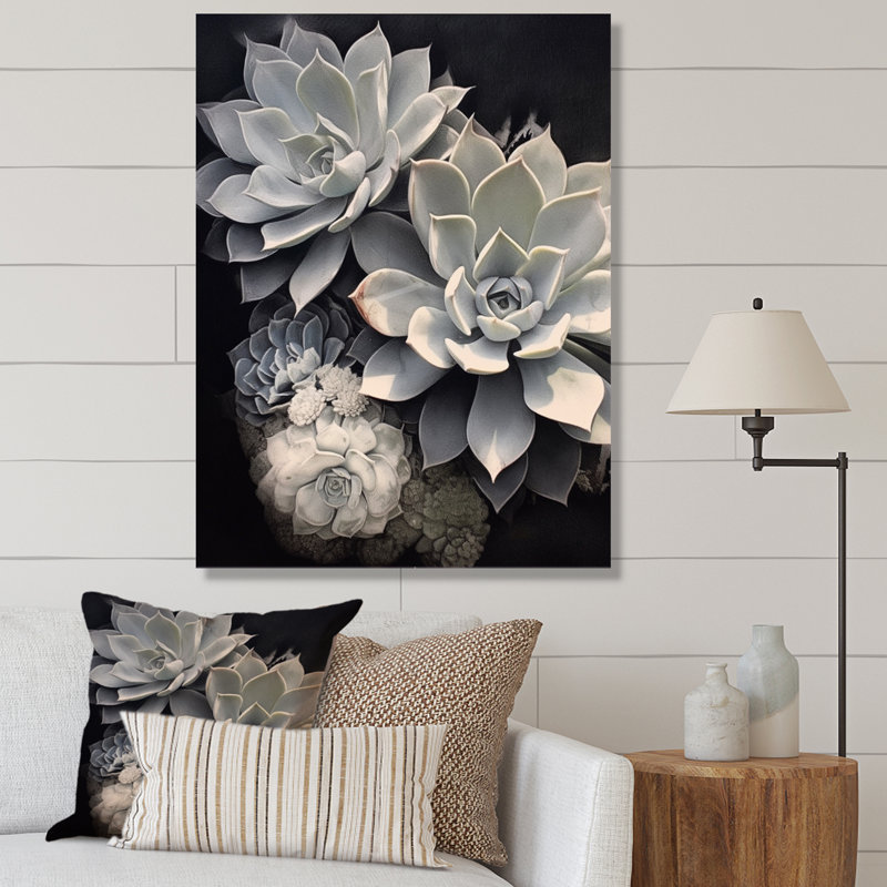 " Grey White Resilience Succulent ", Wrapped Canvas, 40" H x 30" W x 1.5" D