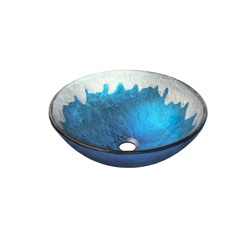 Novatto 16.5'' Blue/Silver Glass Circular Bathroom Sink, Matte Black