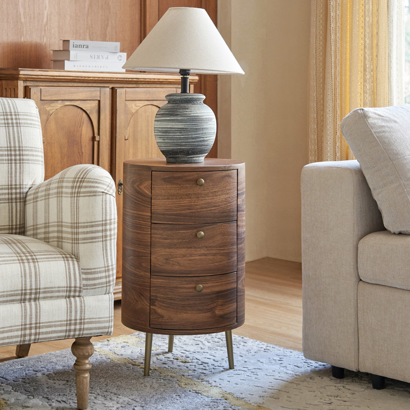 Table de bout ronde à 3 tiroirs Kirkwood H 26 " , Noyer