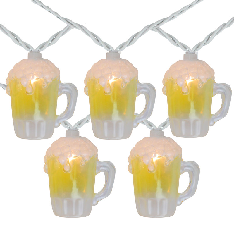 10-Count Beer Mug Summer Outdoor Patio String Light Set 7.25ft White Wire