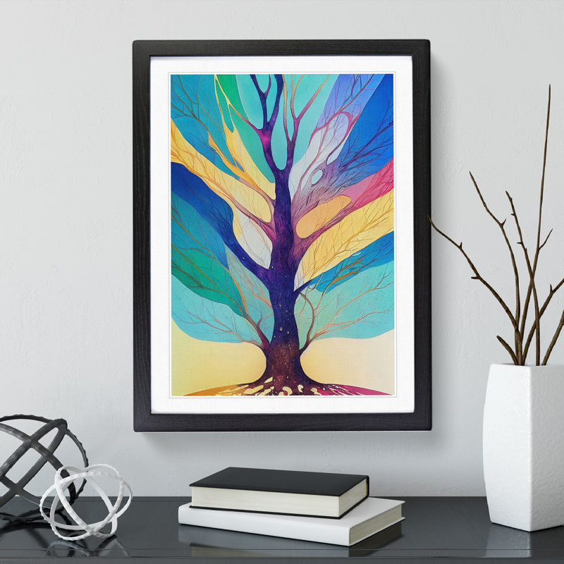 Colourful Tree Leaves No.4 Abstract - Single Picture Frame Print, 64cm H x 46cm W x 2cm D, Black