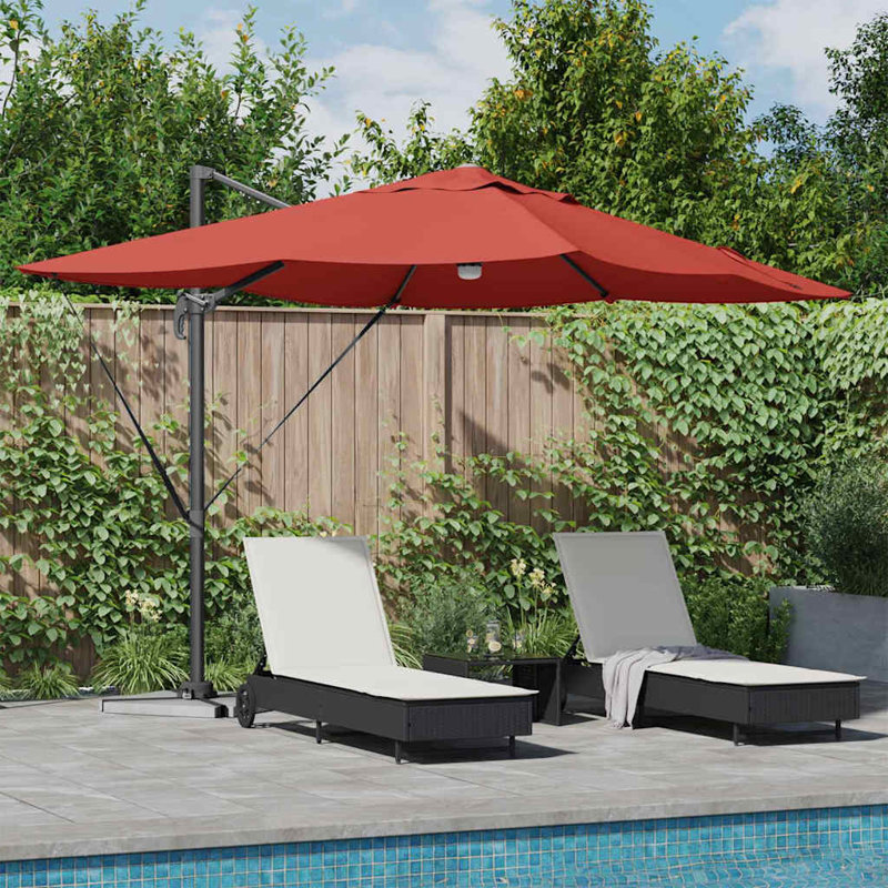 Roma Parasol with LED Strip Lights Aluminium and Polyester Garden Shade, 265cm H x 251cm W x 251cm D, Red