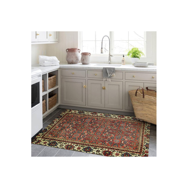 Tapis lavable rétro en terre cuite, Tapis de couloir 4 pi 11 po x 9 pi 10 po inclus