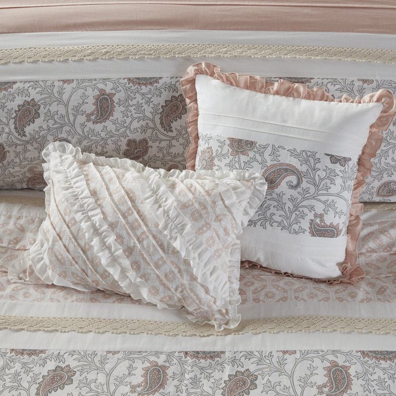 Ensemble d'édredon en percale de coton 9 pièces Dawn, Grand édredon et 8 pièces supplémentaires, Rougir